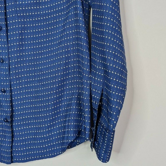 J Crew 0 Blythe 100% Silk Button Up Blue Polka Dot Career Shirt Blouse - Picture 4 of 10